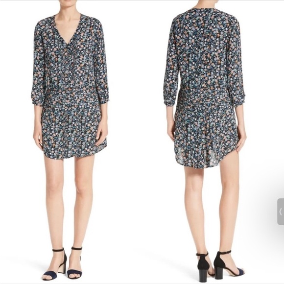 Veronica Beard Silk Floral Ruched Mini Dress Orange Blue 100% Silk S172-WFP2335 - Picture 1 of 16